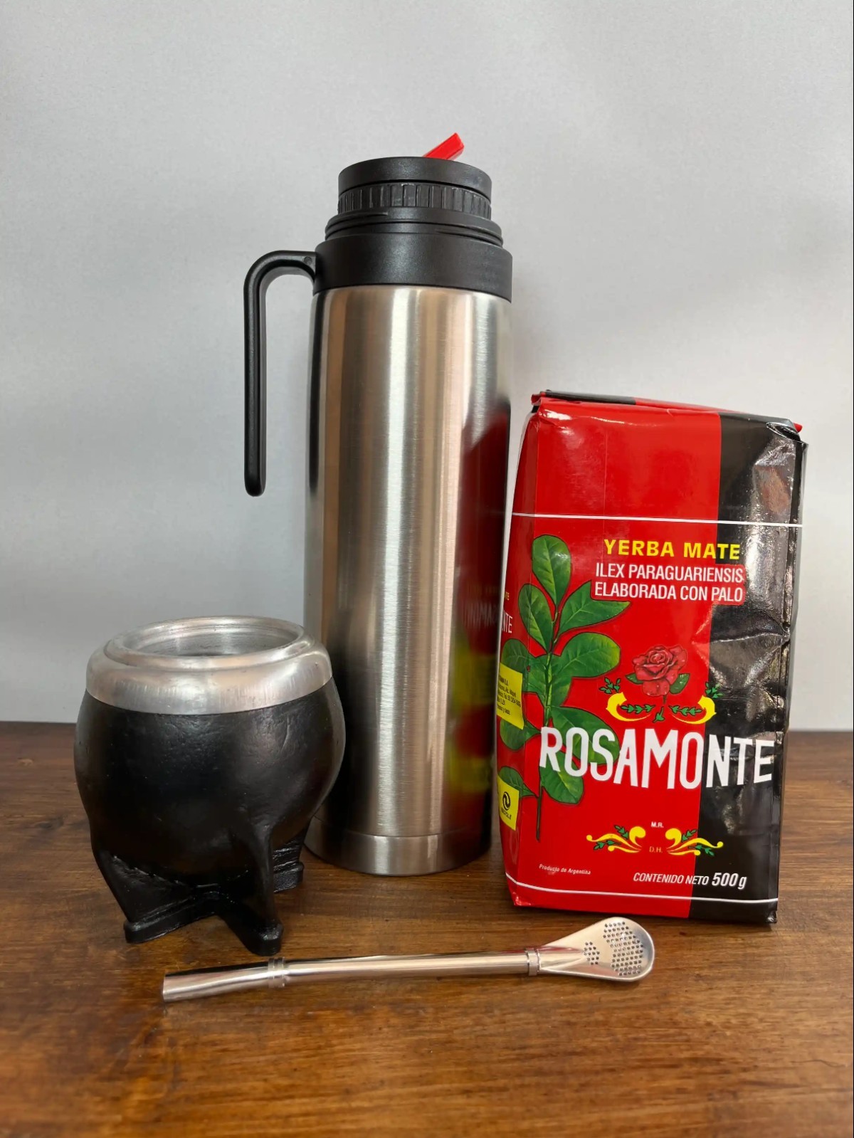 Kit Termo con pico Vertedor + Mate Torpedo + Bombilla Acero + Yerba